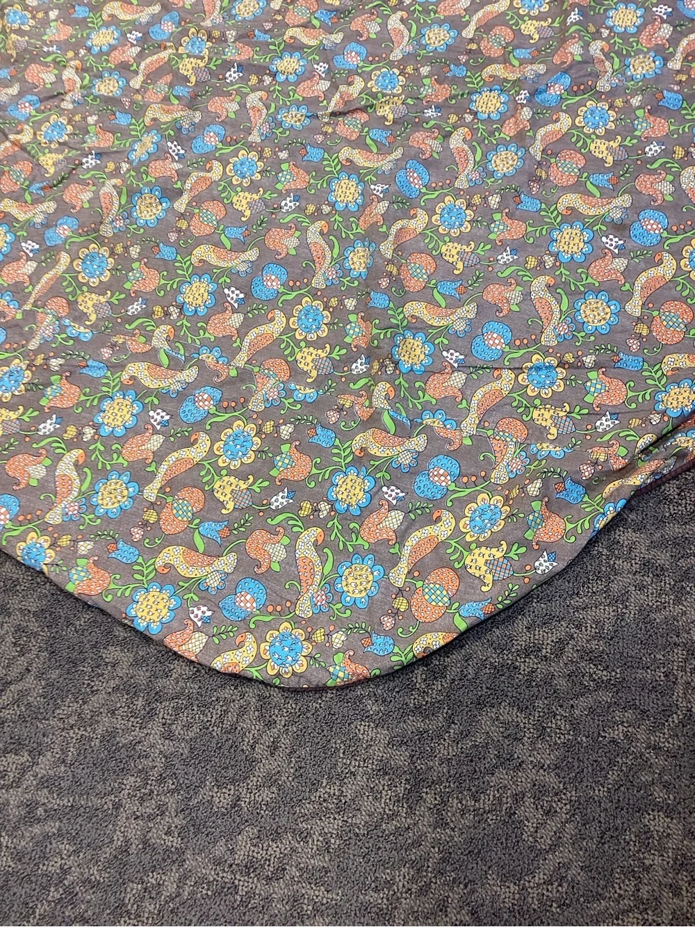 Vintage Floral Paisley Tablecloth Brown with Blue & Green Floral Print